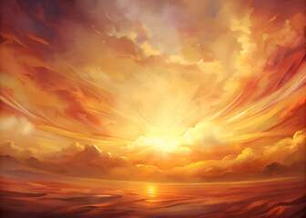 Obraz premium Golden Sunset Sky with Dramatic Clouds. Landscape Photography