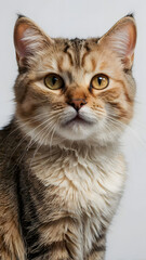 Obraz premium Golden-Eyed feline: A stunning portrait of a domestic cat with mesmerizing golden eyes and a soft, tabby coat, gazing attentively at the viewer.