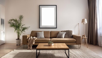 Minimalist Modern Home Interior Bold Empty Canvas and Cool Tones Amidst Sleek Architecture, Emanating Tranquility and Sophistication