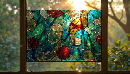 Colorful Abstract Stained Glass Window in Sunlight