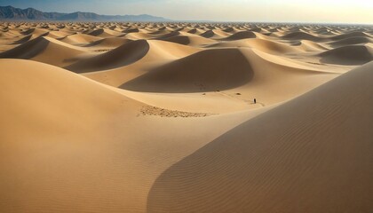 Solo Hiker in Desert with Distant Mountains