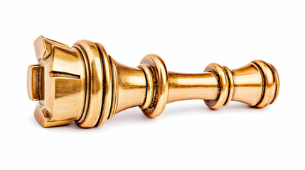 Golden chess king piece isolated on white. Strategy game concept