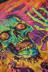 Psychedelic Skull Art Print  Vibrant Colorful Texture