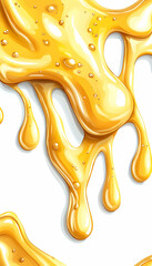 Golden honey dripping, close-up, white background, food texture