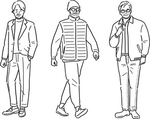 ミドル世代の男性ファッション全身手描きイラスト