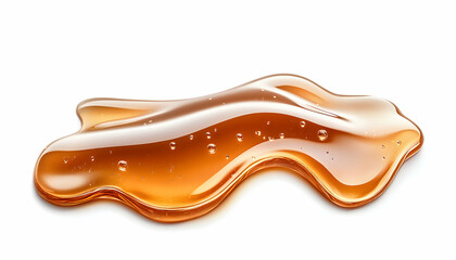 Golden syrup spill on white background, food texture