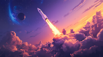 Naklejka premium Vibrant Rocket Launch Illustration