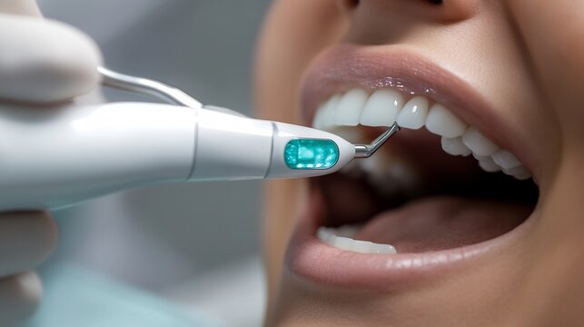 Close-up of a dental hygienist performing a professional teeth cleaning