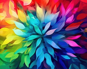 Colorful leaves in vibrant spectrum colors. For backgrounds, arts, posters and website graphics