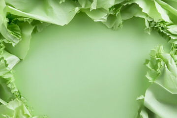 Green fabric frame, pastel background, copy space, design element