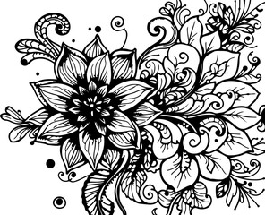 Fototapeta premium black and white design of a flower with leaves, seemingly