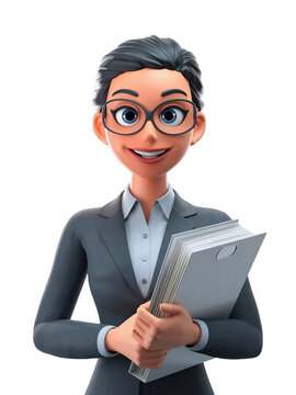 A businesswomen wearing eyeglasses isolated on transparent background