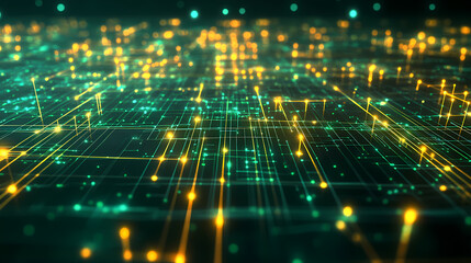 Fototapeta premium Abstract Tech Grid with Green and Yellow Lines