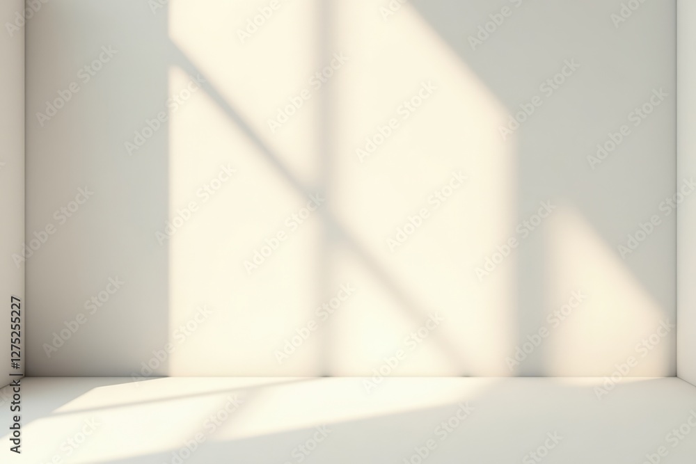 Poster minimalist interior space with soft light and shadows creating a serene atmosphere in neutral tones 