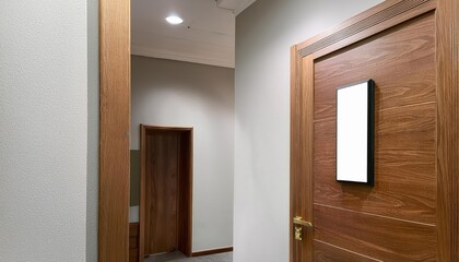 3D Rendered Door Sign Mockup on Cabinet Entry Modern, Minimalistic, and Sleek Design Element with Interplay of Geometric Shapes and Textures, Ideal for Digital Art, Home Decor, or Architectural
