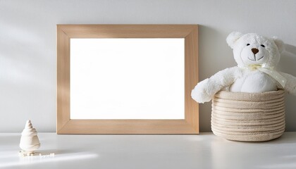 Stylish Empty Wooden Frame for Baby Room Artwork Timeless Neutral Nursery Decor for Home or Digital Art