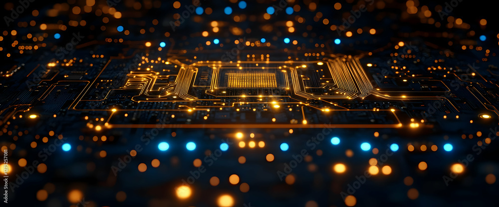 Poster abstract circuit board technology design with glowing lines