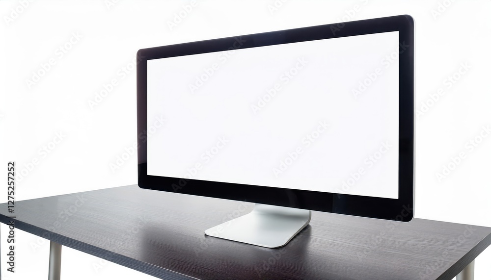 Poster new model of blank white computer display isolated against a crisp white background an uncluttered c