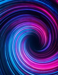 ビビッドなネオンカラーが映える、未来都市のような幻想的なスパイラルパターン
