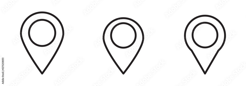 Poster navigation pin icons. vector set in filled and line style.
