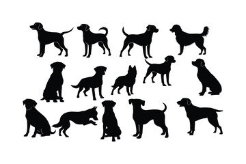 Dog Silhouette Set - Various Breeds and Poses for Pet Lovers and Veterinarians