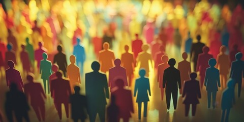 Diverse Crowd Gathering Illuminated Background