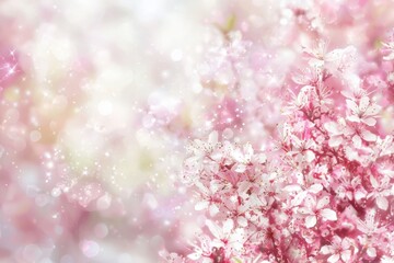 Fototapeta premium Soft Pink Floral Background with Bokeh Light Effects and Sparkles