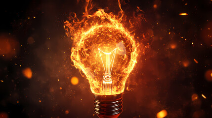Burning Light Bulb in Dark Background