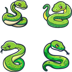 set of snake cartoon drawing vector