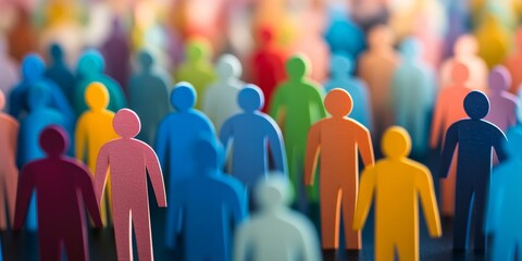 Diverse Crowd Colorful Figures Blurred Background Social Concept