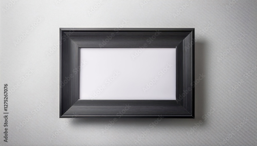Poster one black thin rectangular horizontal frame mockup against a white textured wall minimalist flat lay