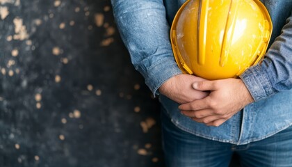 Construction Worker Holding Yellow Hard Hat