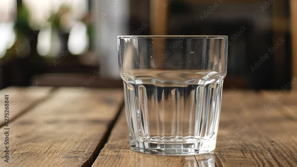 Poster glass cup resting on a wooden table with a seamless timelapse effect showcasing movement and ambianc