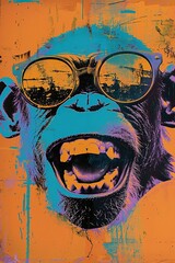Funky Chimpanzee Portrait  Abstract Art  Pop Art Animal