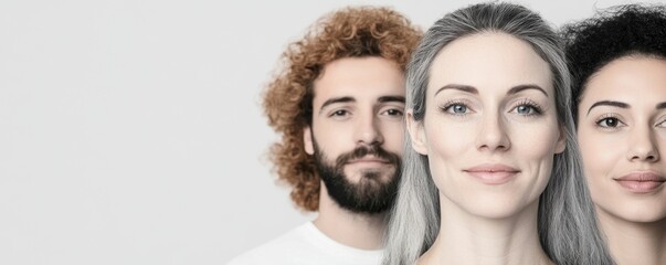 Obraz premium Diverse Group Portrait: Three Adults with Varied Hair Colors and Complexions