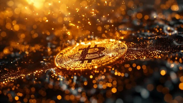 holographic of bitcoin and cryptocurrency, blockchain in futuristic style.