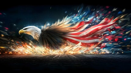 Majestic Bald Eagle Soars Over Elegant Detailed Presidential Ceremony Design Featuring Historic Architectural Motifs and Patriotic Symbolism