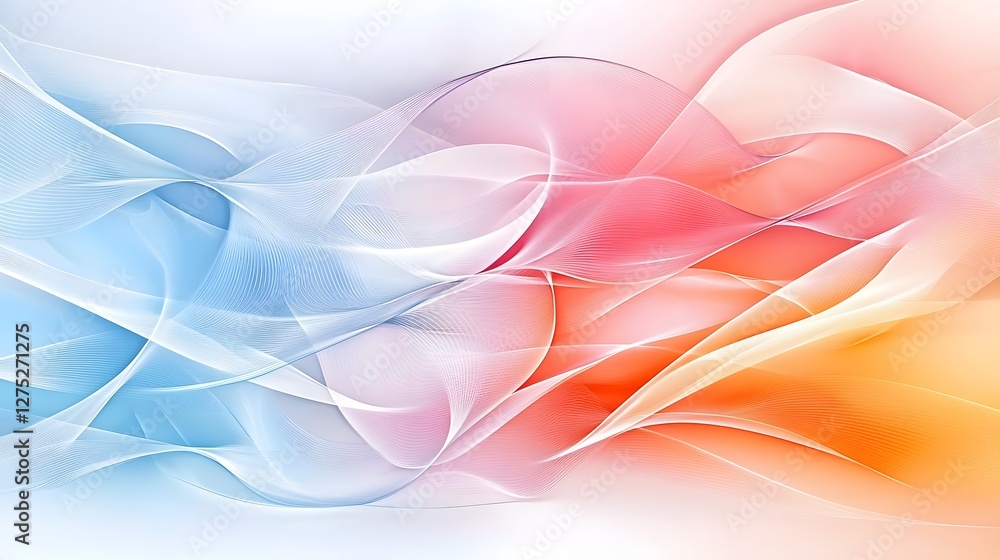 Poster stunning abstract scene with graceful undulating waves in radiant pink warm orange and soft blue ton