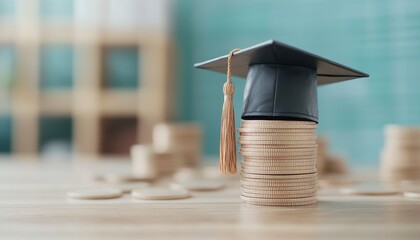 Graduation Cap on Stack of Coins: Education Costs