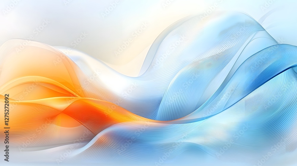 Poster beautifully designed flowing wave background with a harmonious mix of orange blue and white hues cre