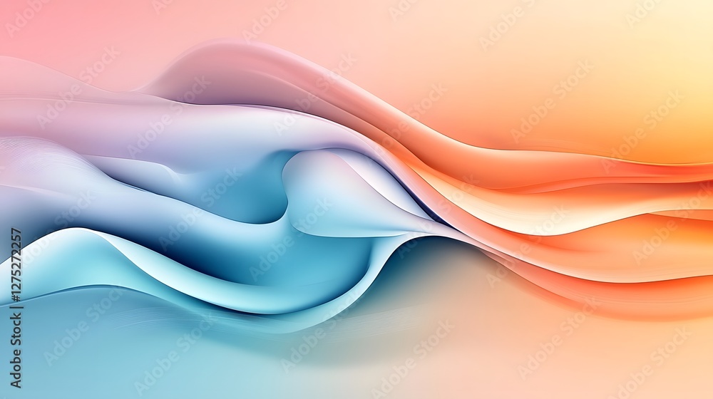 Poster Fluid and Abstract Composition with Smooth Transitioning Wave Patterns in Bold and Radiant Hues Ideal for Backgrounds Wallpapers and Various Digital Projects