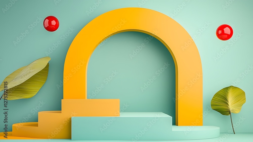 Fototapete an elegant and playful abstract 3d rendered environment featuring a series of multicolored geometric