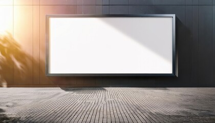 Panoramic Billboard on a Sunlit Wall Mockup Radiant, Bold, and Vibrant Scene Evoking Urban Artistry Amidst Glowing Light and Shadows, Perfect for Digital Art, Home Decor, or Design Inspiration.