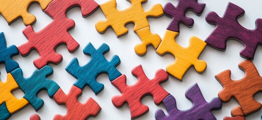 Colorful puzzle pieces on white background, teamwork concept