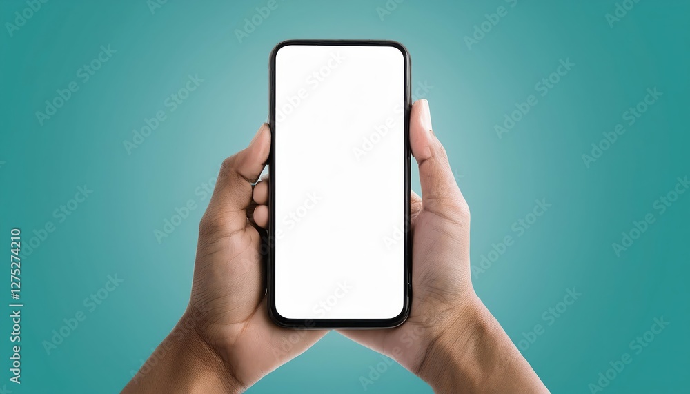 Poster studio shot of minimalist smartphone mockup with blank white screen capturing modern elegance and sl
