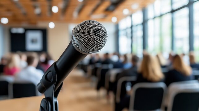 In the realm of public discourse, a professional panel discussion unfolds, its backdrop adorned with a blurred audience, creating an atmosphere of anticipation and intellectual curiosity Experts