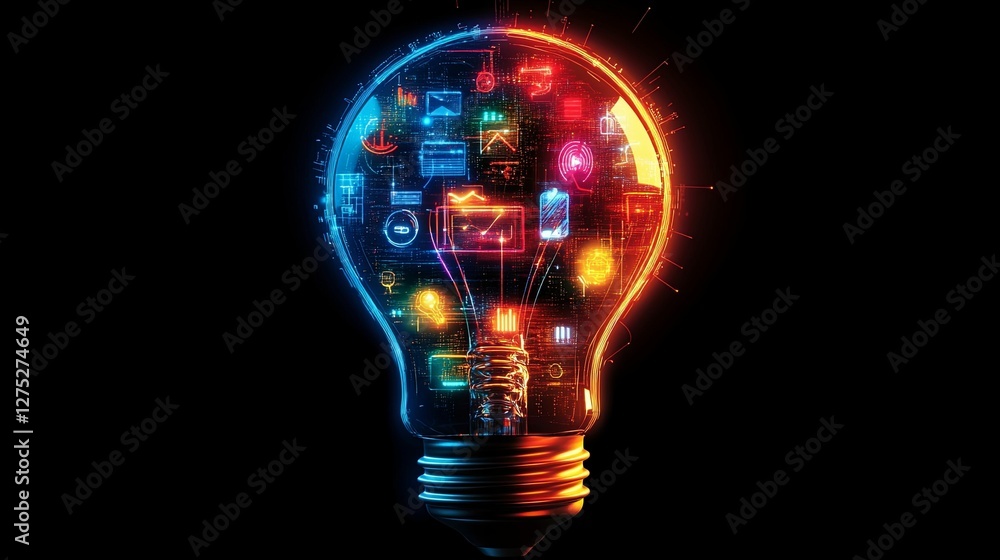 Poster digital innovation illuminated within a glowing lightbulb