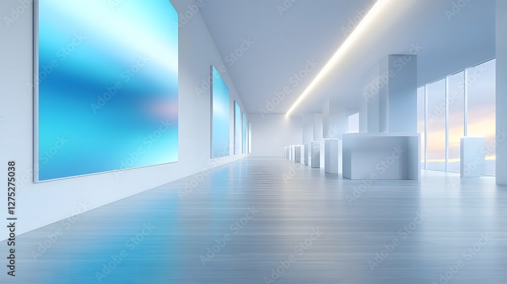 Poster spacious and elegant contemporary art gallery with subtle lighting and modern decor showcasing abstr