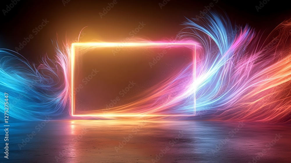 Aufkleber Radiant neon frame surrounded by swirling vibrant colorful smoke creating an electrifying futuristic digital art composition with dynamic energy and captivating visual appeal