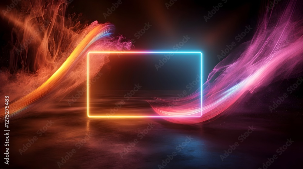 Leinwandbilder radiant neon frame surrounded by swirling colorful smoke creating an electrifying futuristic composi